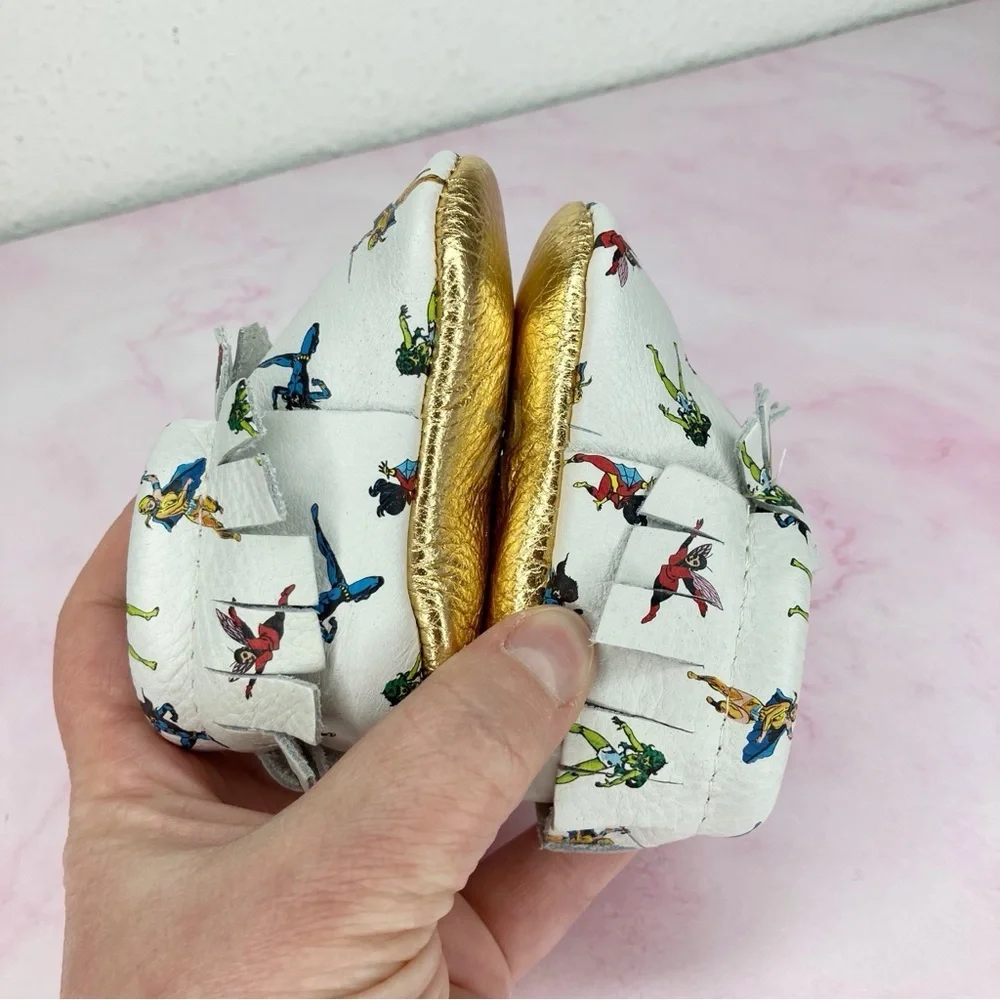 Freshly Picked baby shoes Women of Marvel white & gold leather moccasin 1 infant